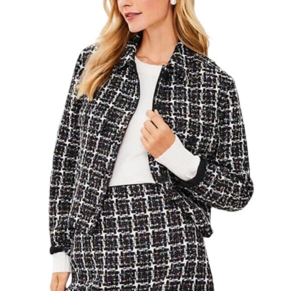 LOFT Shimmer Metallic Tweed Cropped Jacket Blazer Coat Button Up Size Large New - Picture 2 of 10